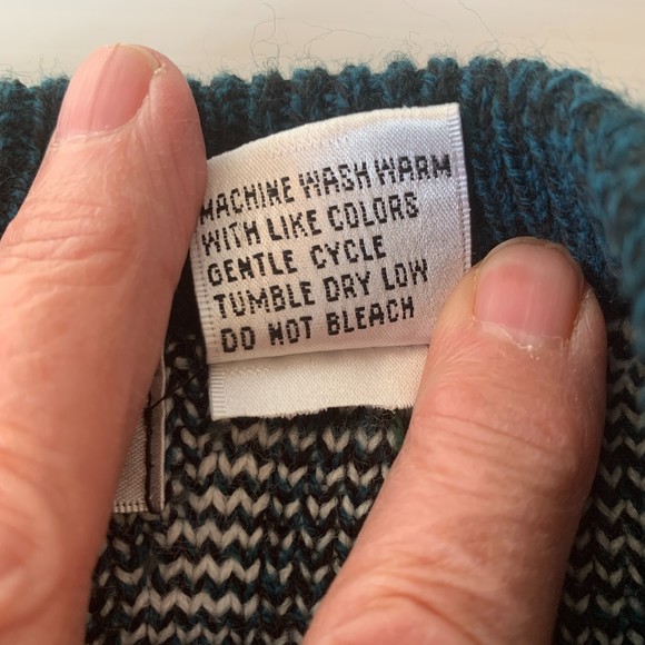 Urban Works Vintage Men’s Grandpa Sweater Real Leather Trim Teal/White Sz L - Picture 8 of 8